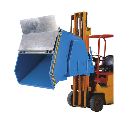 Tilting skip, standard overall height, without wheels, capacity 1.2 m³, painted red RAL 3000.