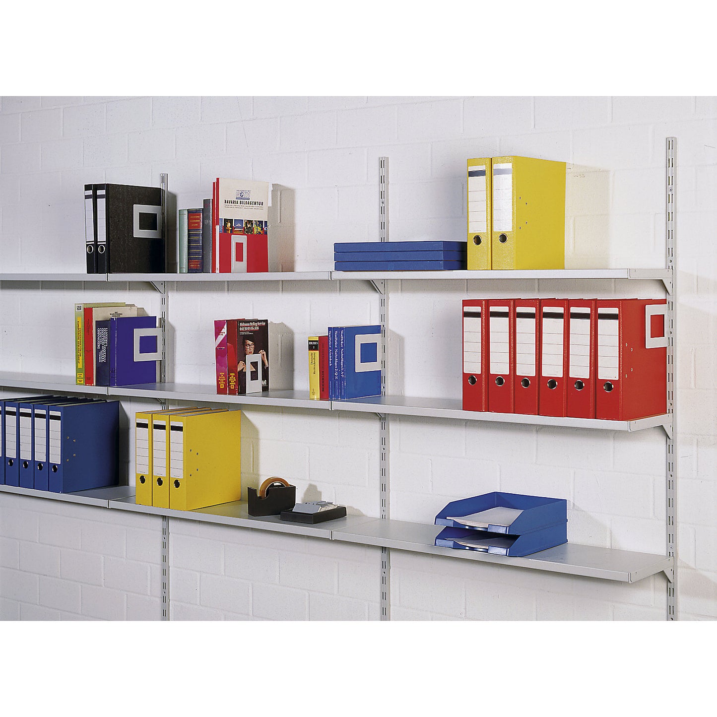 Slotted rail for wall shelf unit, steel, plastic-coated, length 2000 mm.