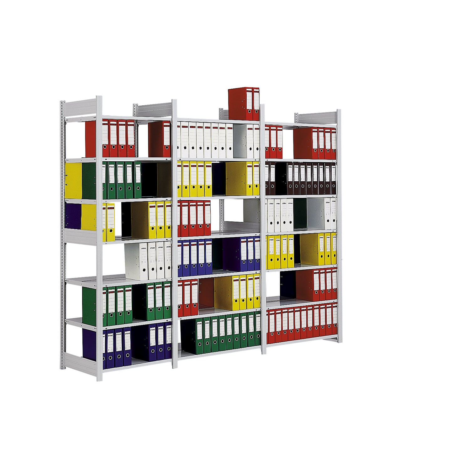 Boltless filing shelf unit, zinc plated, shelf height 2700 mm, double sided, standard shelf unit, WxD 1000 x 600 mm.