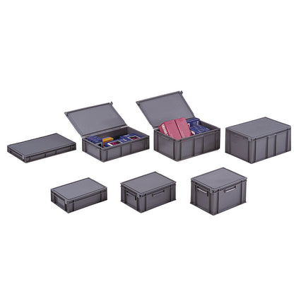Euro size containers, capacity 45 l, LxWxH 600 x 400 x 246 mm, 1+ items.