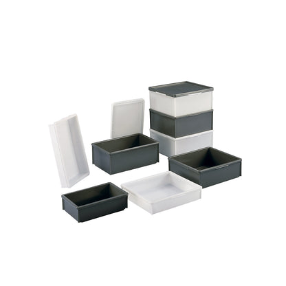Stacking container made of polyethylene, without reinforcement ribs, capacity 30 l, grey.