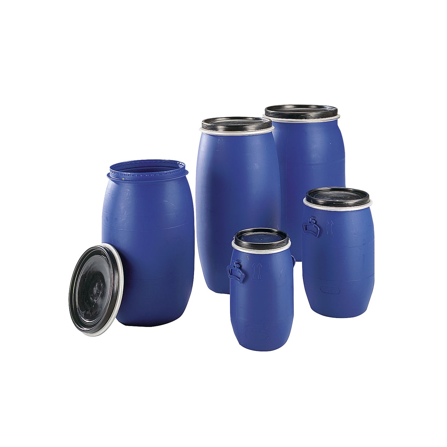 Lidded drum with UN-X hazardous goods approval, capacity 150 l, 1+ items.