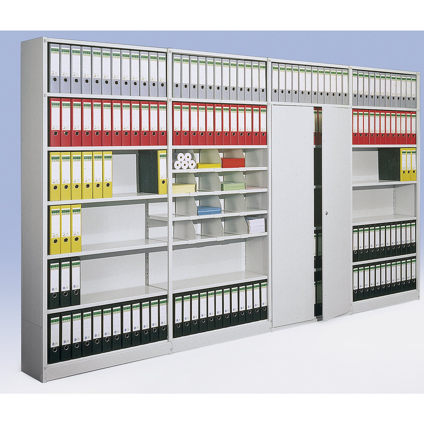 Boltless office shelving unit, with rear wall, shelf unit height 2600 mm, extension shelf unit, width x depth 960x300 mm.