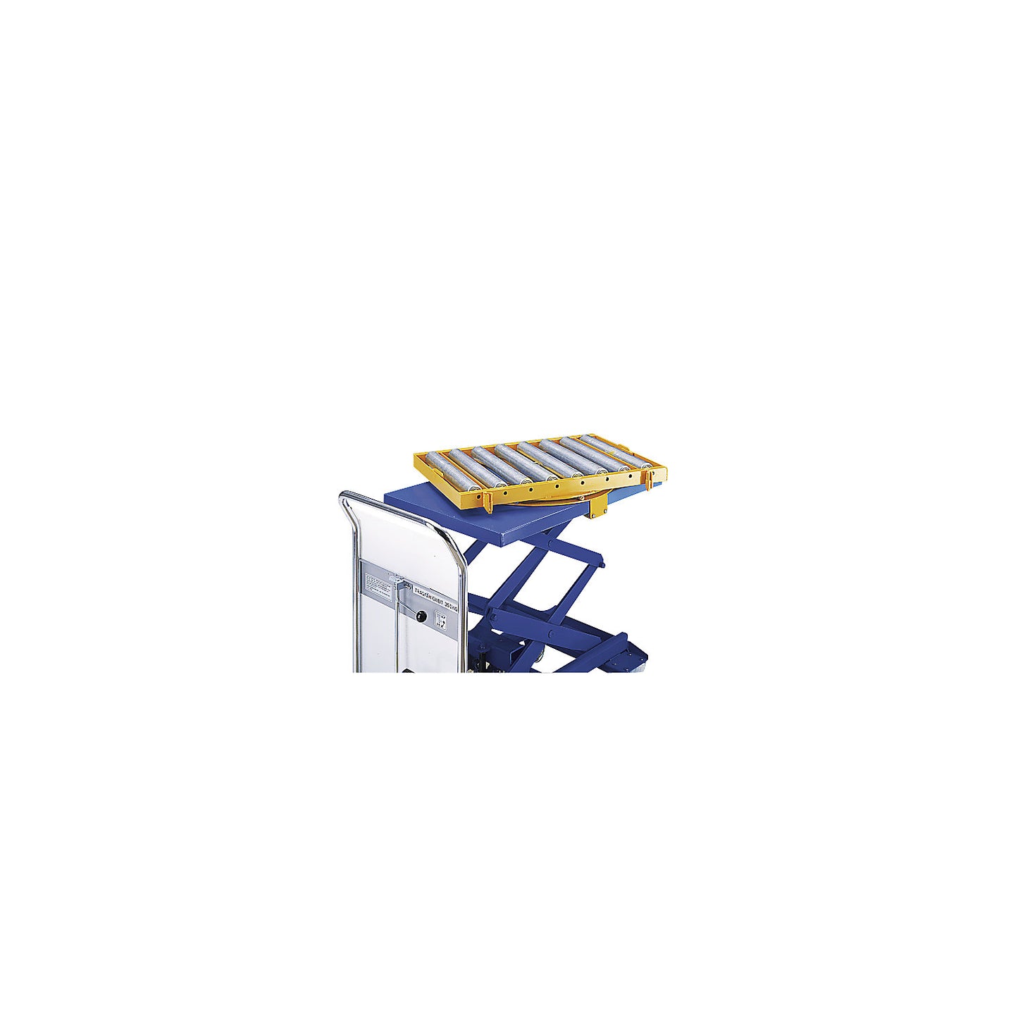 Roller conveyor for scissor lift table, width 572 mm, revolving.