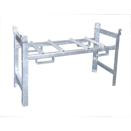 Stacking frame for drum shelving, for 2 x 200 l drums, zinc plated, WxDxH 1380 x 580 x 850 mm.