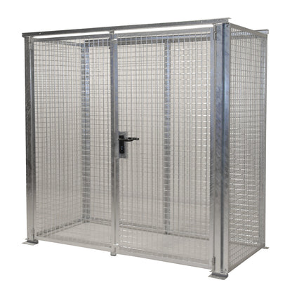 Mesh gas cylinder cage, without roof, with double hinged doors, WxD 2100 x 1085 mm.