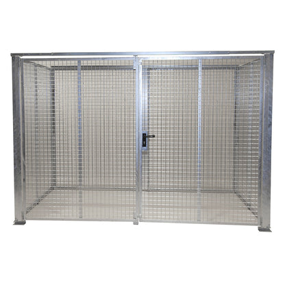 Mesh gas cylinder cage, without roof, with double hinged doors, WxD 3100 x 2100 mm.