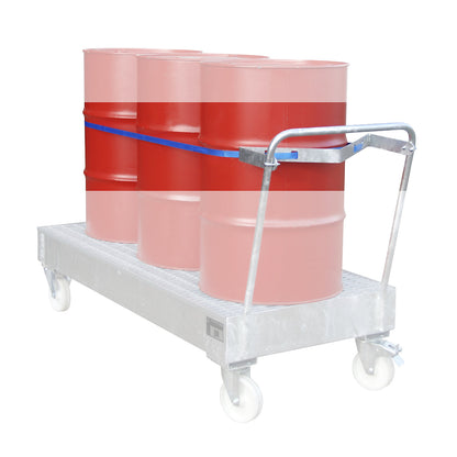 Restraint strap device, drum restraint strap, for 3 x 200 l drums.