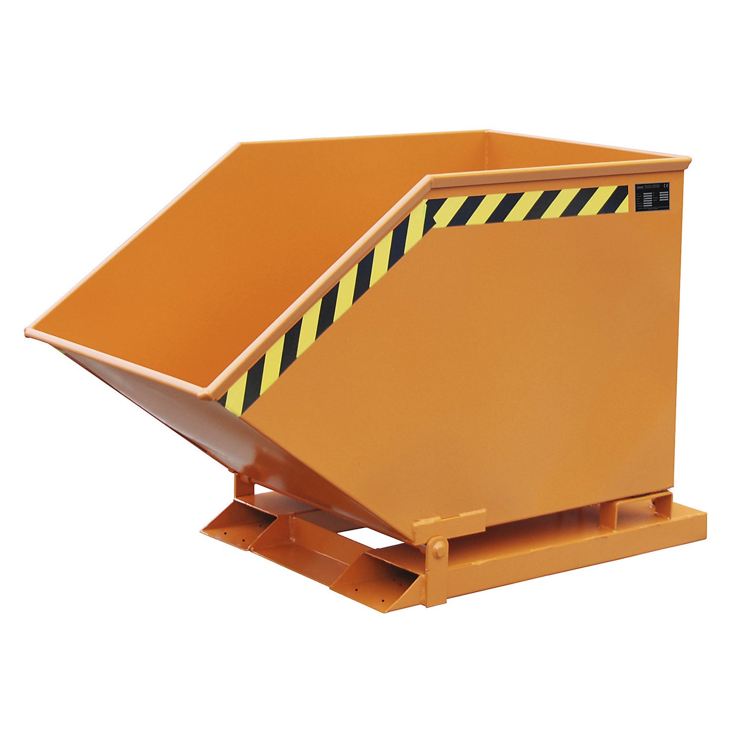 Tilting skip with tilting mechanism, box-shaped, capacity 0.4 m³, orange RAL 2000.