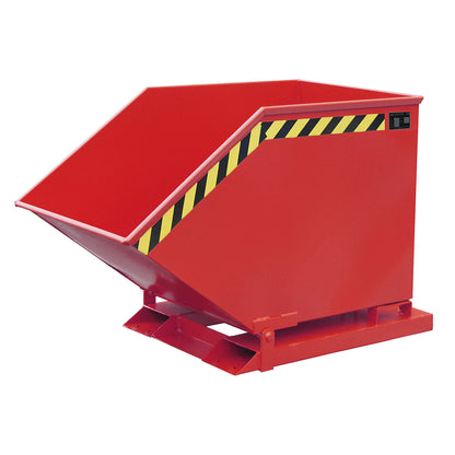 Tilting skip with tilting mechanism, box-shaped, capacity 0.4 m³, red RAL 3000.