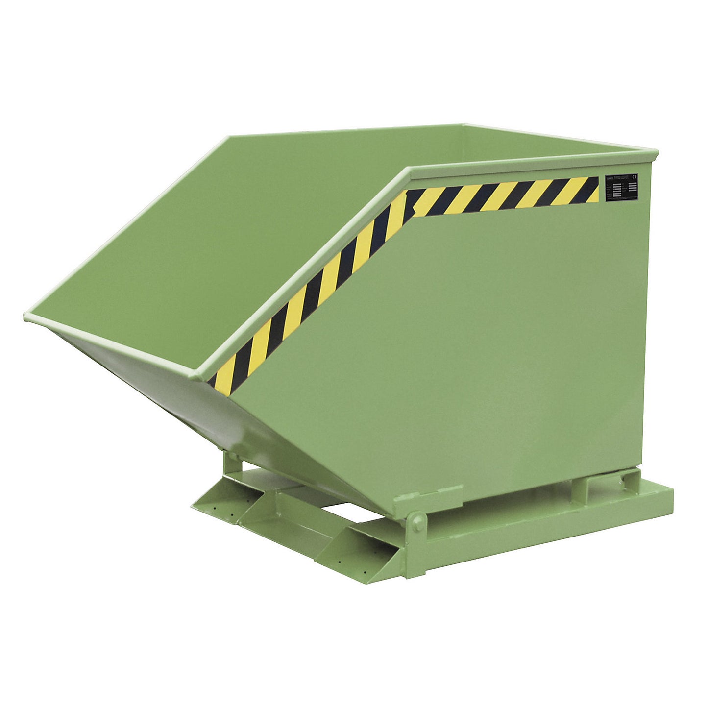 Tilting skip with tilting mechanism, box-shaped, capacity 0.4 m³, green RAL 6011.