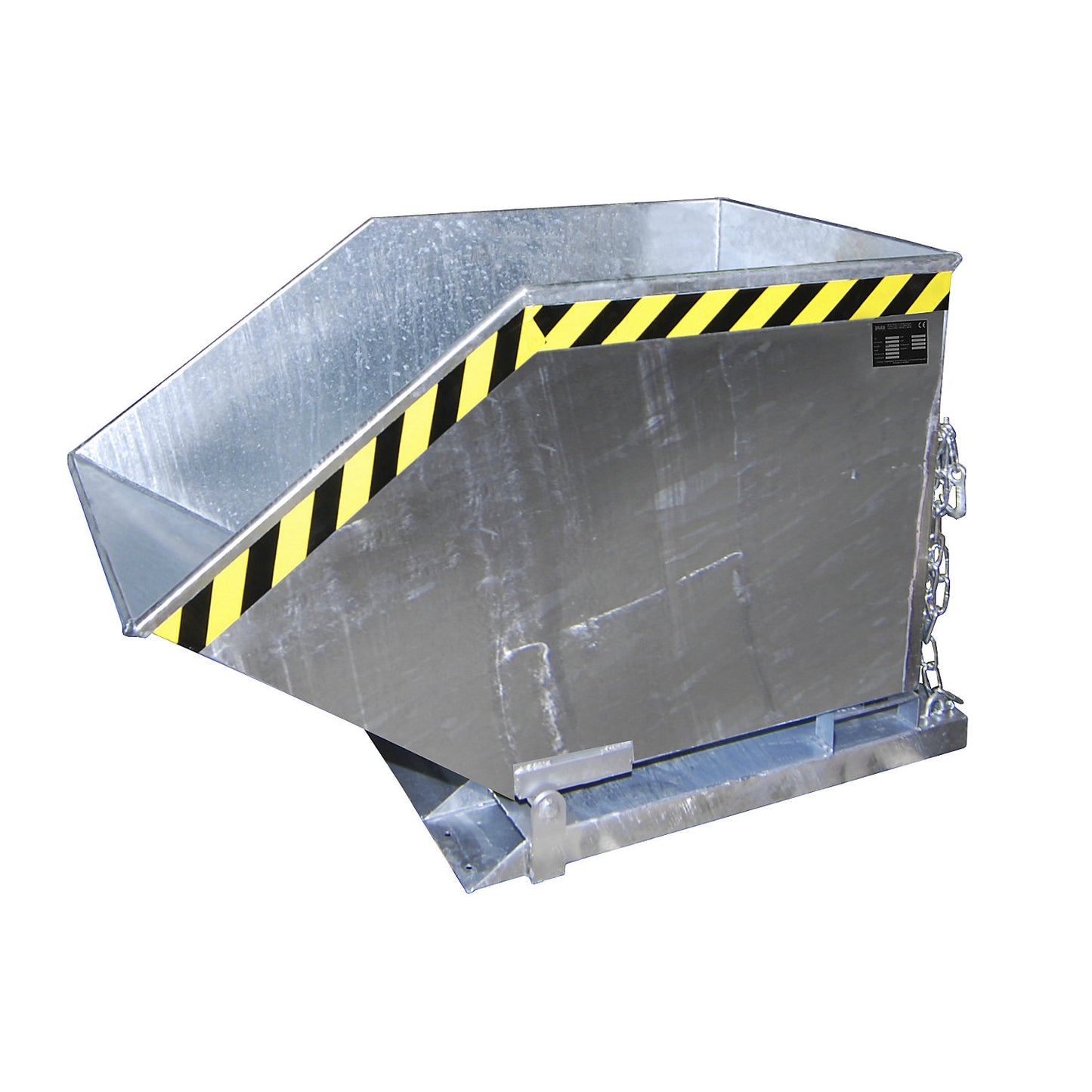 Tilting skip with tilting mechanism, box-shaped, capacity 0.4 m³, hot dip galvanised in accordance with EN ISO 1461.