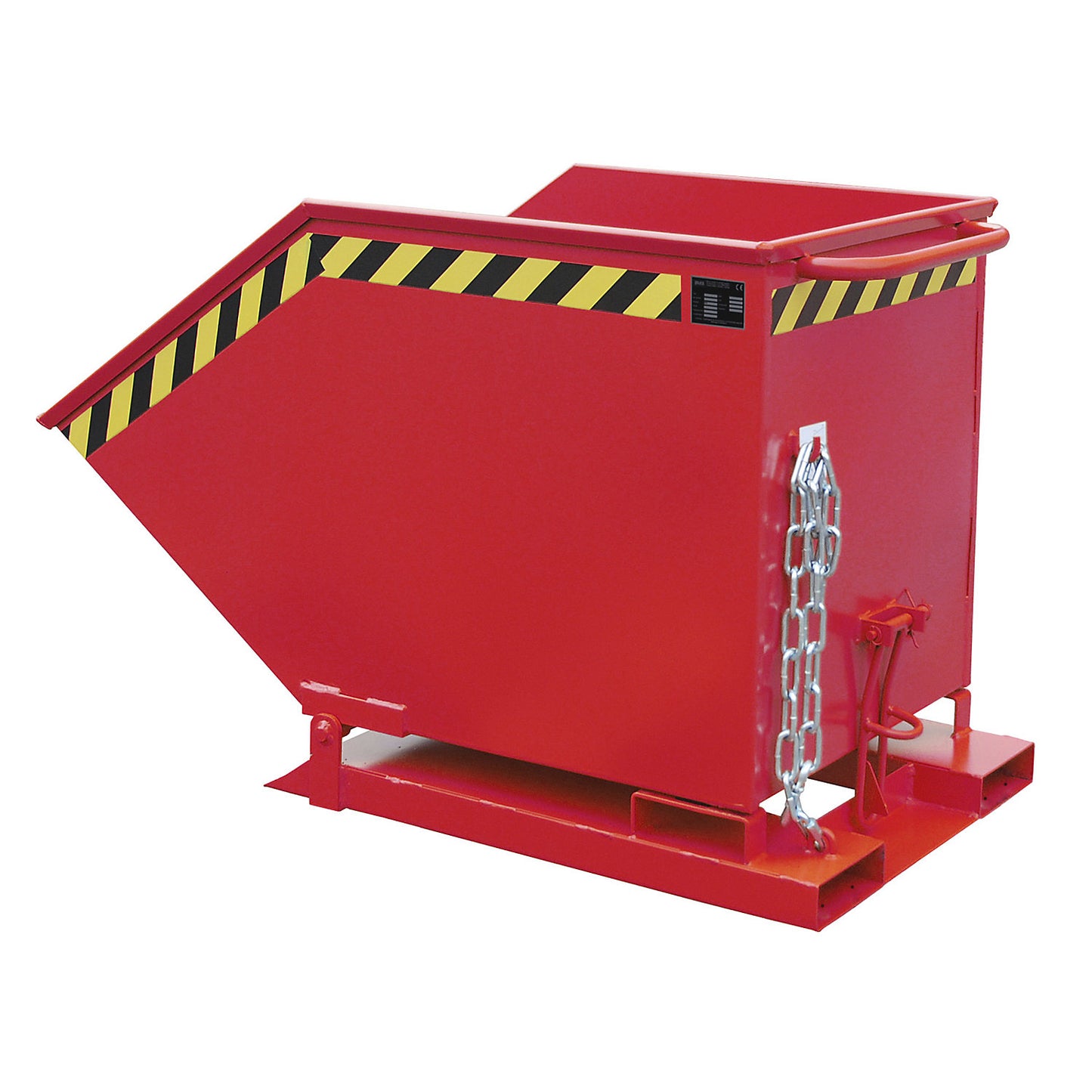Tilting skip with tilting mechanism, box-shaped, capacity 0.6 m³, red RAL 3000.