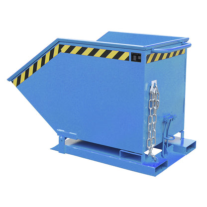 Tilting skip with tilting mechanism, box-shaped, capacity 0.6 m³, blue RAL 5012.