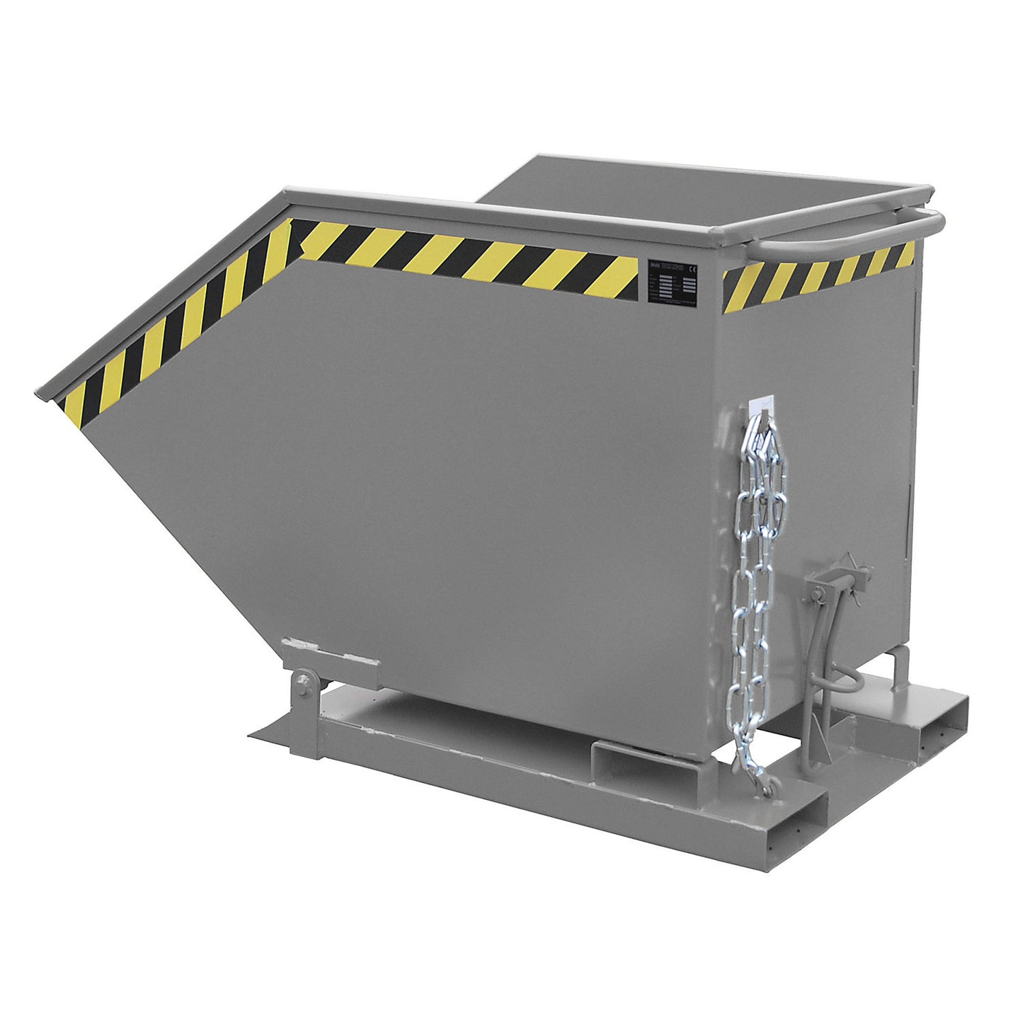 Tilting skip with tilting mechanism, box-shaped, capacity 0.6 m³, grey RAL 7005.