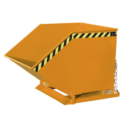 Tilting skip with tilting mechanism, box-shaped, capacity 0.8 m³, orange RAL 2000.