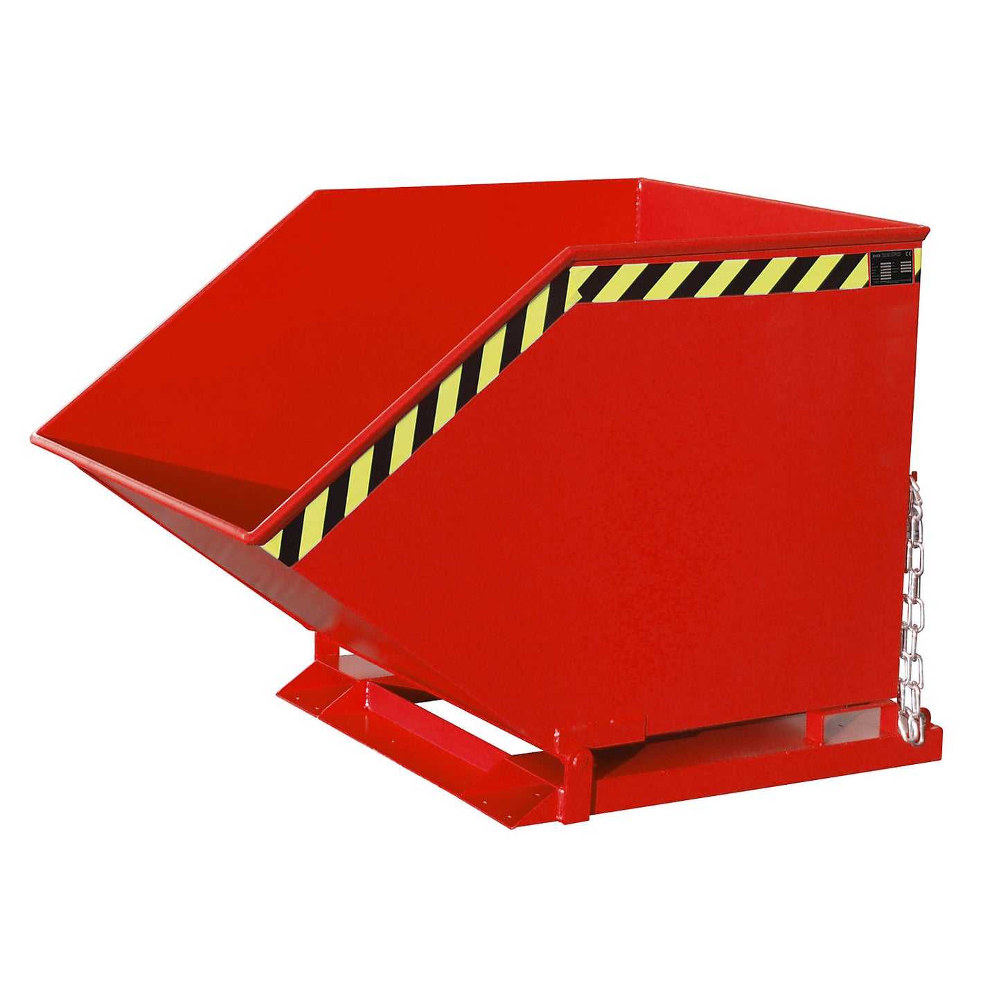 Tilting skip with tilting mechanism, box-shaped, capacity 0.8 m³, red RAL 3000.