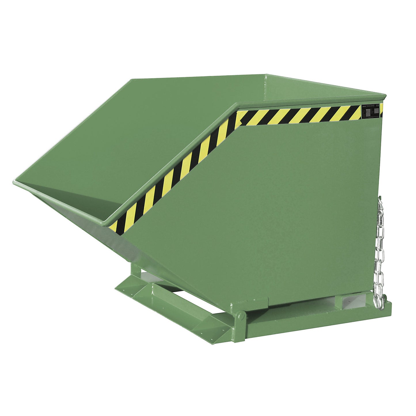 Tilting skip with tilting mechanism, box-shaped, capacity 0.8 m³, green RAL 6011.