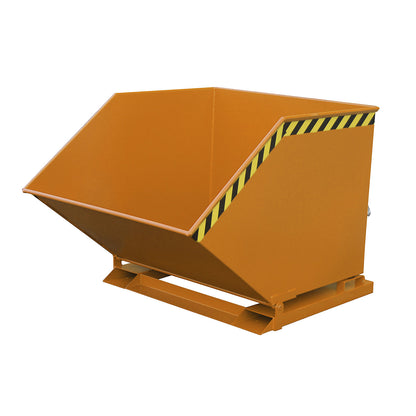 Tilting skip with tilting mechanism, box-shaped, capacity 1 m³, orange RAL 2000.