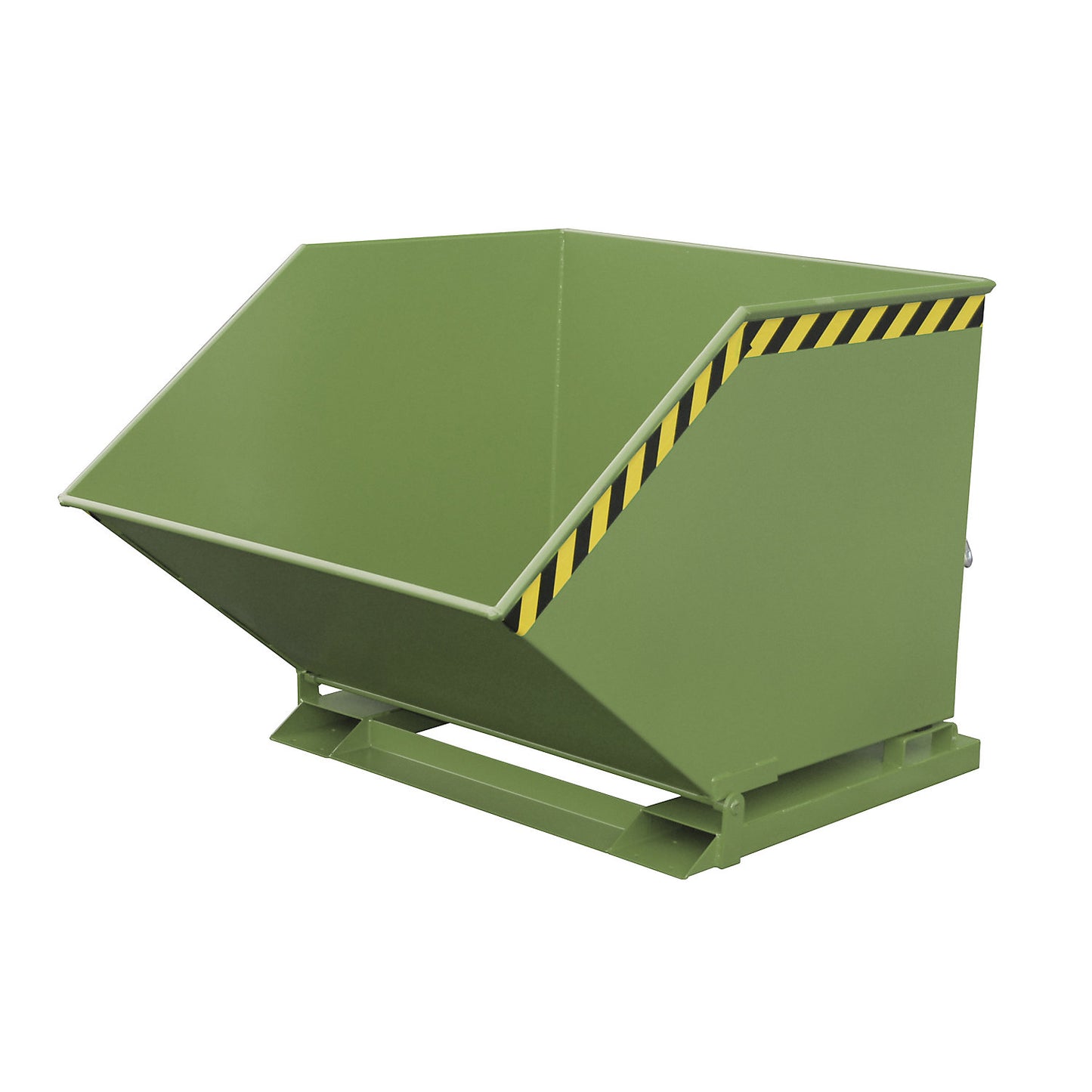 Tilting skip with tilting mechanism, box-shaped, capacity 1 m³, green RAL 6011.