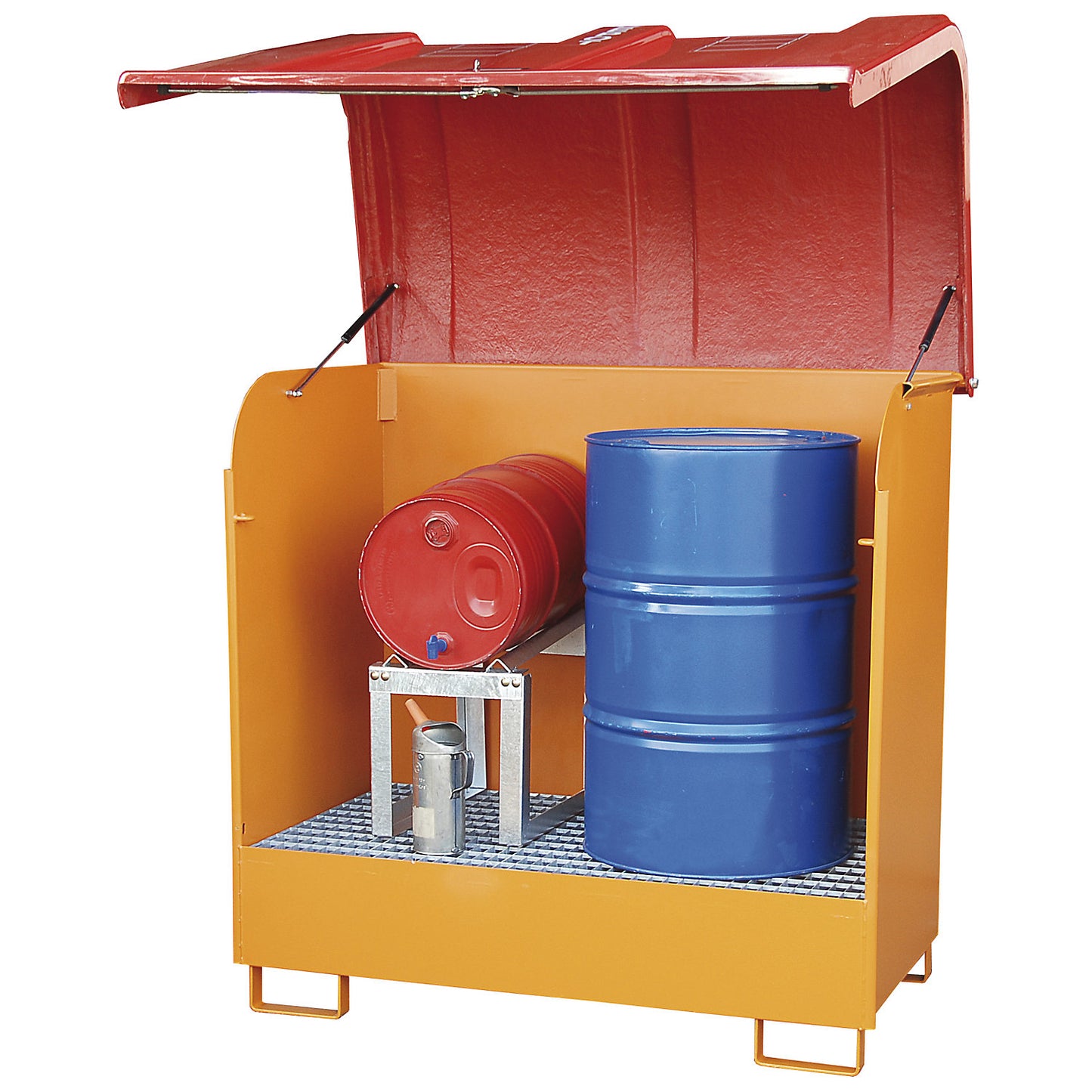 Hazardous goods storage with GRP cover, for 2 x 200 l drums, painted.