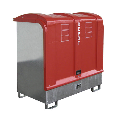 Hazardous goods storage with GRP cover, for 2 x 200 l drums, zinc plated.
