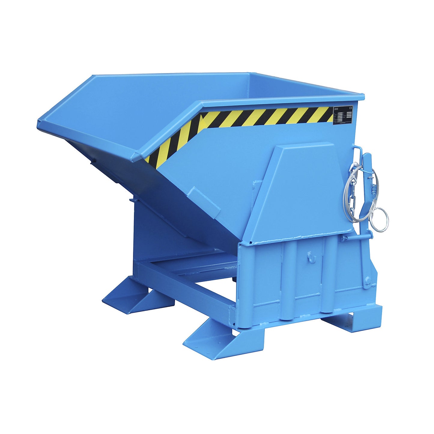 Tilting skip, standard overall height, without wheels, capacity 0.3 m³, painted light blue RAL 5012.