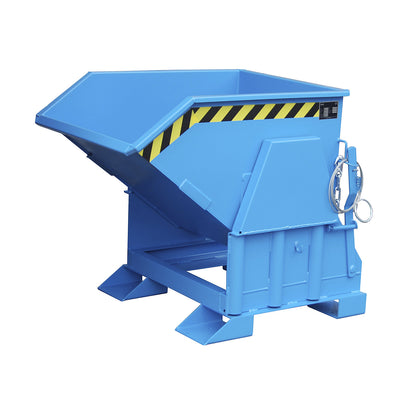 Tilting skip, standard overall height, without wheels, capacity 0.3 m³, painted light blue RAL 5012.