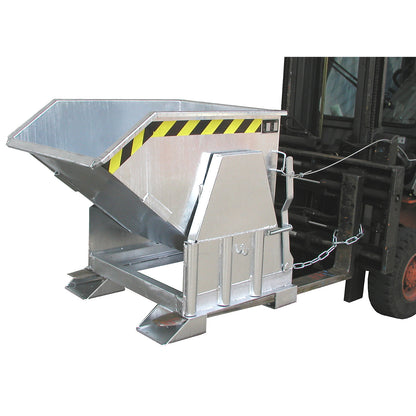 Tilting skip, standard overall height, without wheels, capacity 0.3 m³, hot dip galvanised.