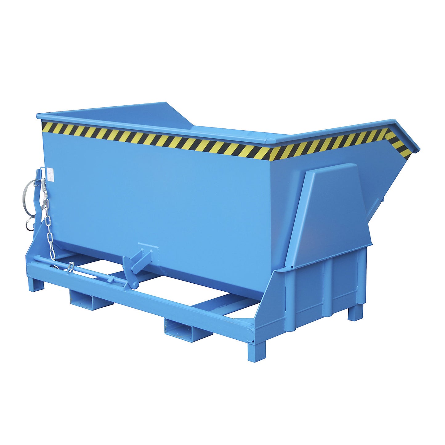 Tilting skip, standard overall height, without wheels, capacity 1.5 m³, painted light blue RAL 5012.