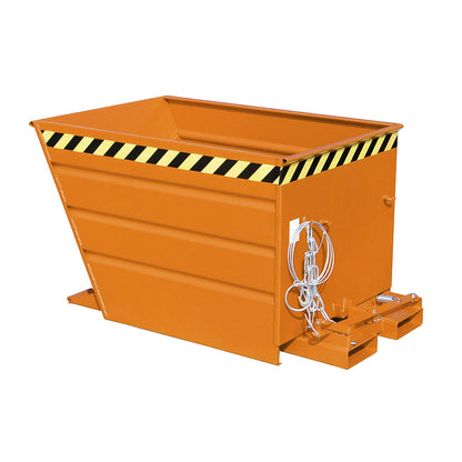 Tilting skip, compact design, capacity 0.55 m³, yellow orange.