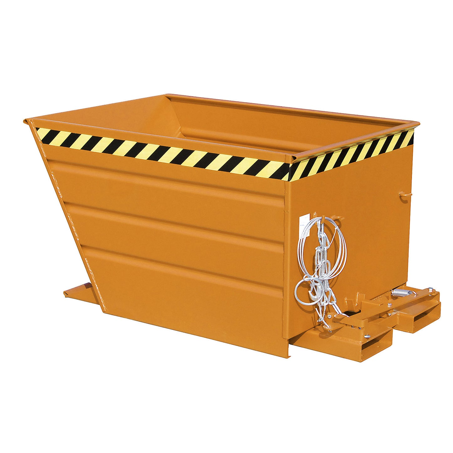 Tilting skip, compact design, capacity 0.7 m³, yellow orange.