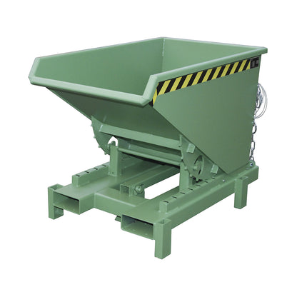 Heavy duty tilting skip, capacity 0.6 m³, max. load 4000 kg, green RAL 6011.