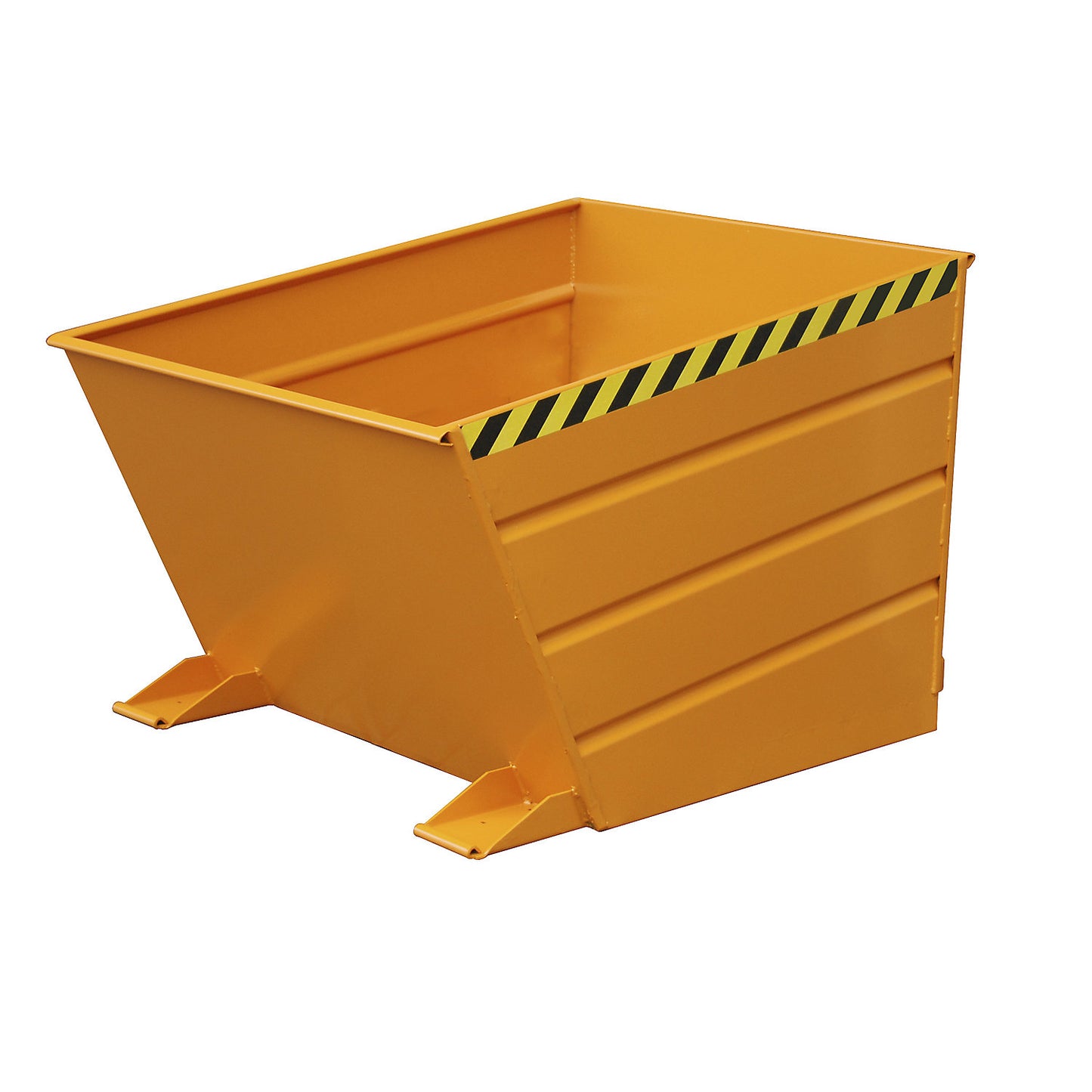 Tilting skip, low front edge, capacity 0.65 m³, yellow orange.