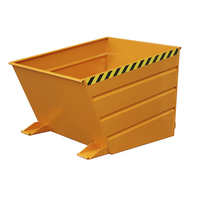Tilting skip, low front edge, capacity 0.65 m³, yellow orange.