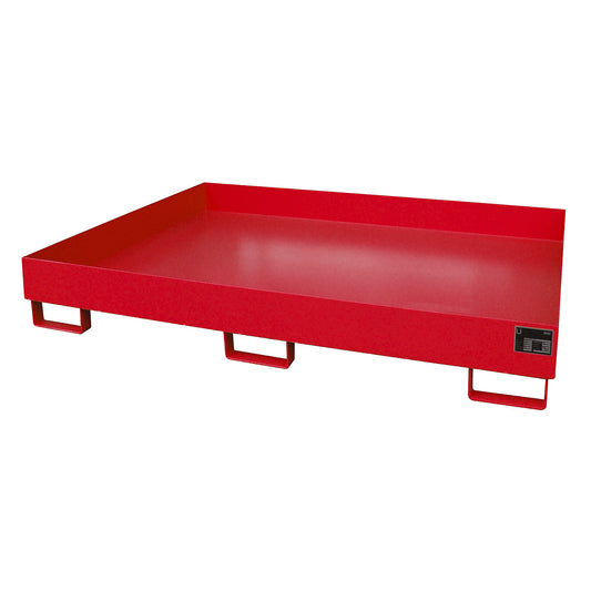 Base sump tray, 257 l sump capacity, LxWxH 1750 x 1300 x 250 mm, without grate, painted red.