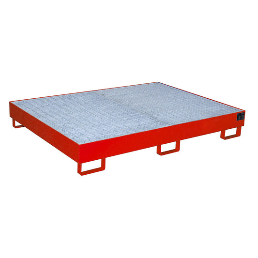 Base sump tray, 257 l sump capacity, LxWxH 1750 x 1300 x 250 mm, with grate, painted red.