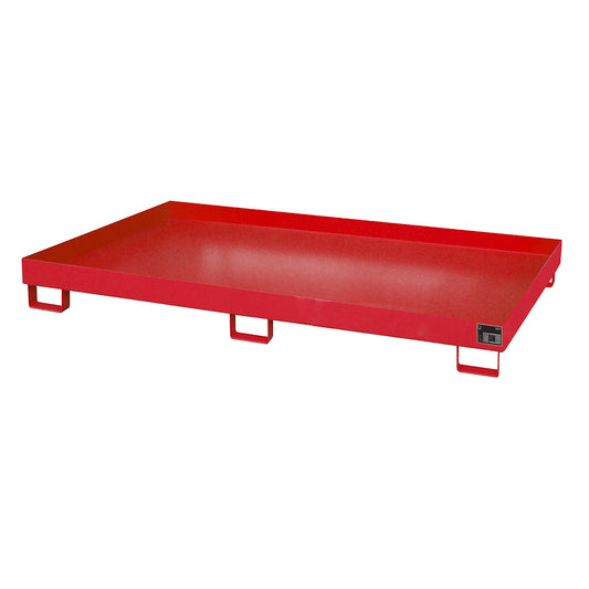 Base sump tray, 240 l sump capacity, LxWxH 2150 x 1300 x 225 mm, without grate, painted red.