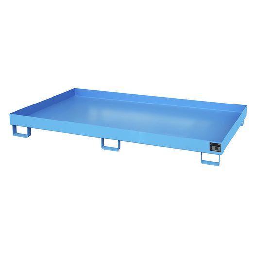Base sump tray, 240 l sump capacity, LxWxH 2150 x 1300 x 225 mm, without grate, painted blue.