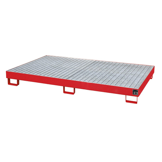 Base sump tray, 240 l sump capacity, LxWxH 2150 x 1300 x 225 mm, with grate, painted red.