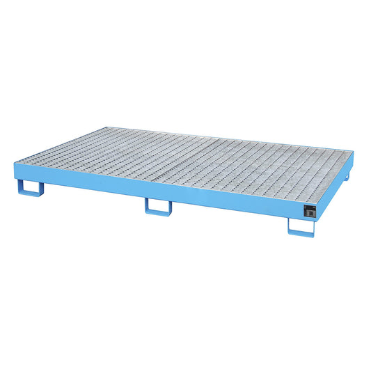 Base sump tray, 240 l sump capacity, LxWxH 2150 x 1300 x 225 mm, with grate, painted blue.