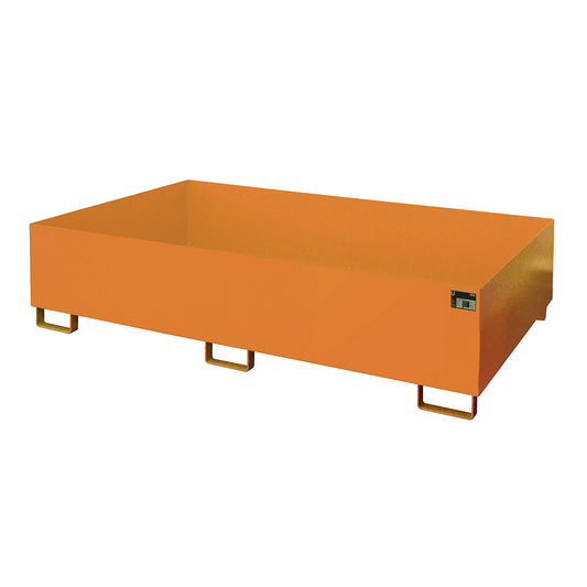 Base sump tray, 1000 l sump capacity, LxWxH 2150 x 1300 x 505 mm, without grate, painted orange.