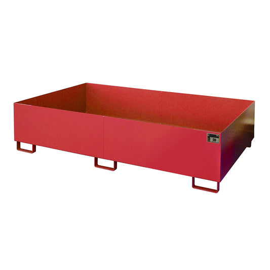 Base sump tray, 1000 l sump capacity, LxWxH 2150 x 1300 x 505 mm, without grate, painted red.