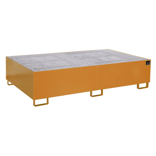Base sump tray, 1000 l sump capacity, LxWxH 2150 x 1300 x 505 mm, with grate, painted orange.
