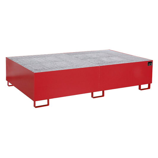 Base sump tray, 1000 l sump capacity, LxWxH 2150 x 1300 x 505 mm, with grate, painted red.