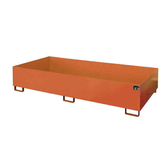 Base sump tray, 1000 l sump capacity, LxWxH 2650 x 1300 x 435 mm, without grate, painted orange.