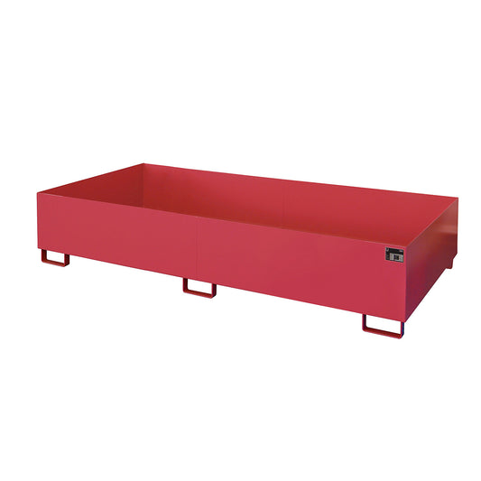 Base sump tray, 1000 l sump capacity, LxWxH 2650 x 1300 x 435 mm, without grate, painted red.