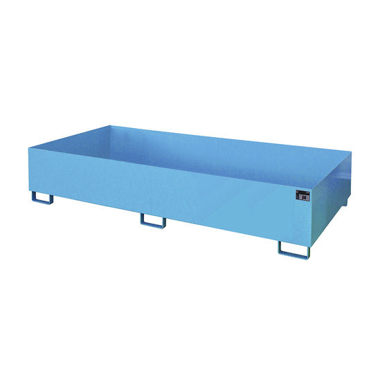 Base sump tray, 1000 l sump capacity, LxWxH 2650 x 1300 x 435 mm, without grate, painted blue.