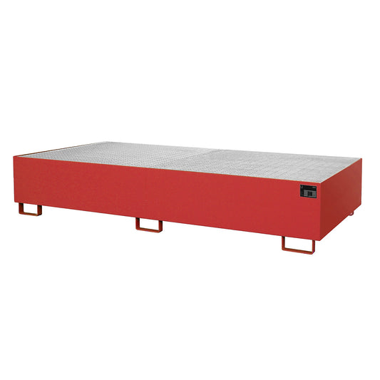 Base sump tray, 1000 l sump capacity, LxWxH 2650 x 1300 x 435 mm, with grate, painted red.