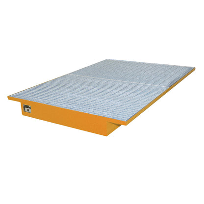 Hook-in sump tray, with zinc plated grate, LxW 1750 x 1250 / 915 mm, painted orange.